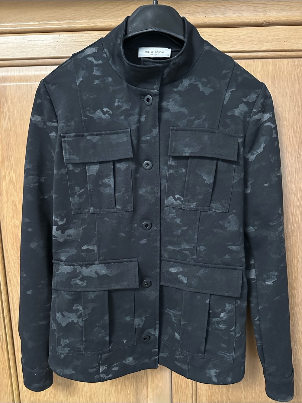 Lola & Sophie Size S Black Camo Utility Jacket, NWOT